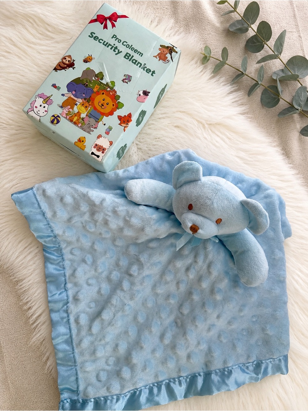 Light Blue Plush Bear Security Blanket